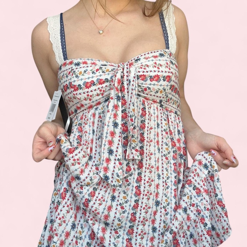 City Triangles Cream Sundress with Red, Blue & Pink Floral Print